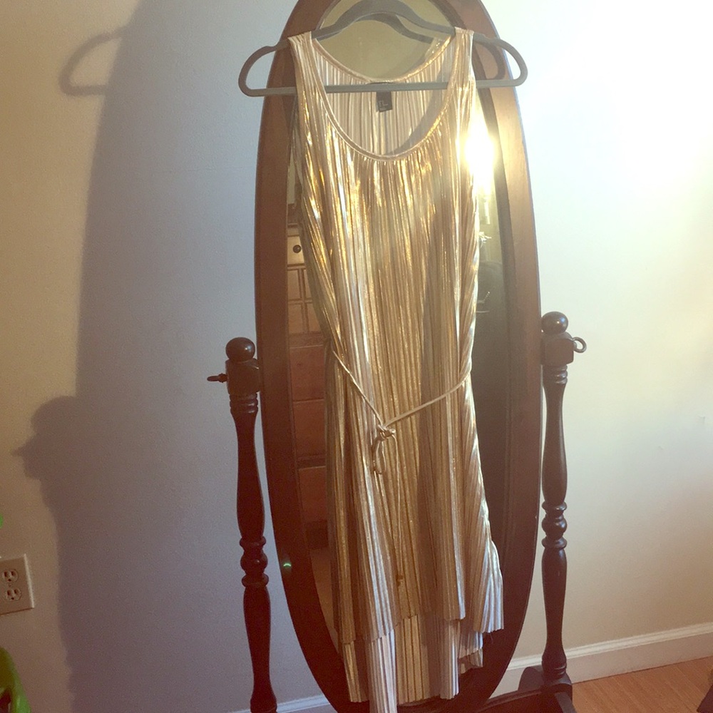 H&M gold metallic sheath hi-low flapper dress